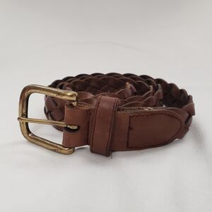 Vintage Braided Brown Leather Belt Size 34 Brass Buckle